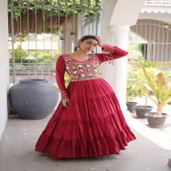 Women's Kutchi Gamthi Embroidered Navratri Gown with Mirror Work
